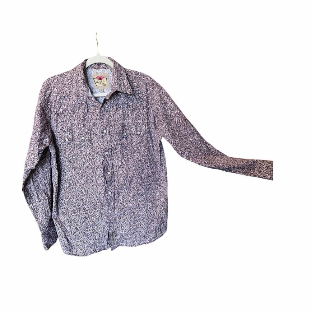 Larry Mahan cowboy collection snap long sleeve shirt medium maroon floral print